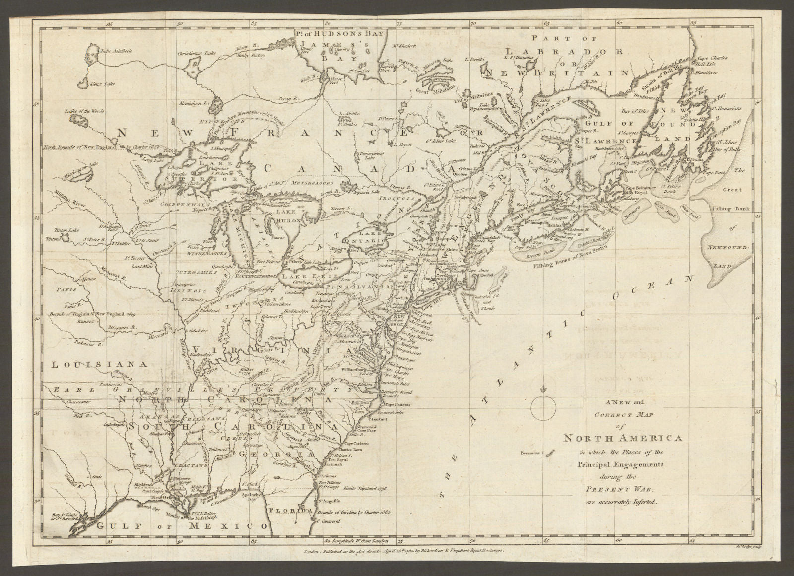 A New & Correct Map of North America in which the places… JOHN LODGE 1780
